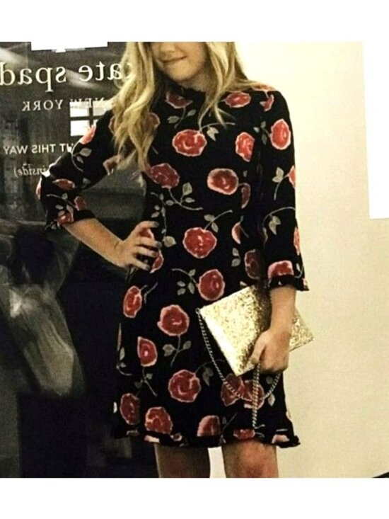 kate spade Dresses & Skirts - Kate Spade Black Pink Rose Floral Midi Ruffle Hem Dress Modest Career Feminine